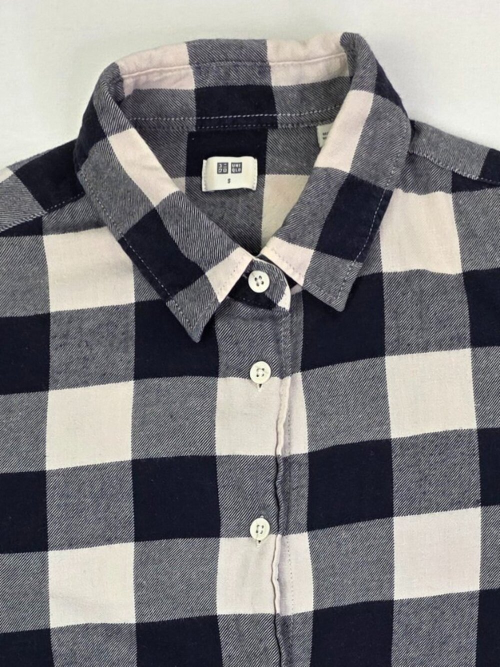Uniqlo Flannel Navy White Check Womens Size Small Long Sleeve Cotton Shirt